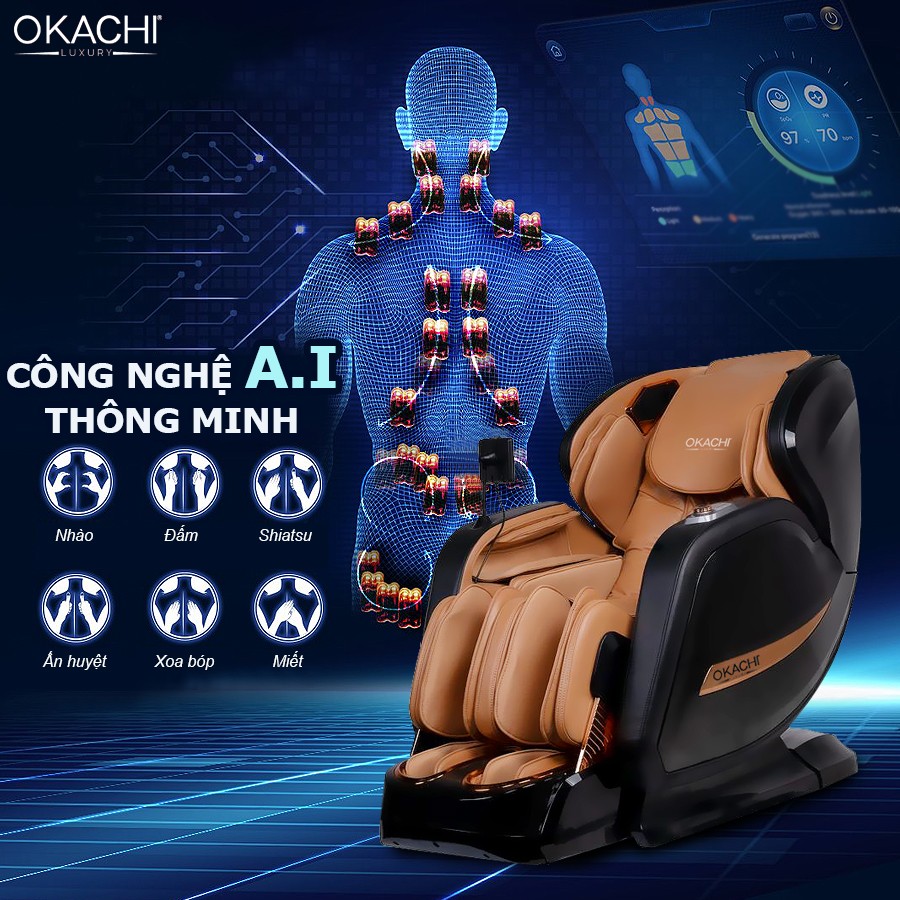 Ghế massage toàn thân OKACHI LUXURY JP-I99 (màu nâu vàng)